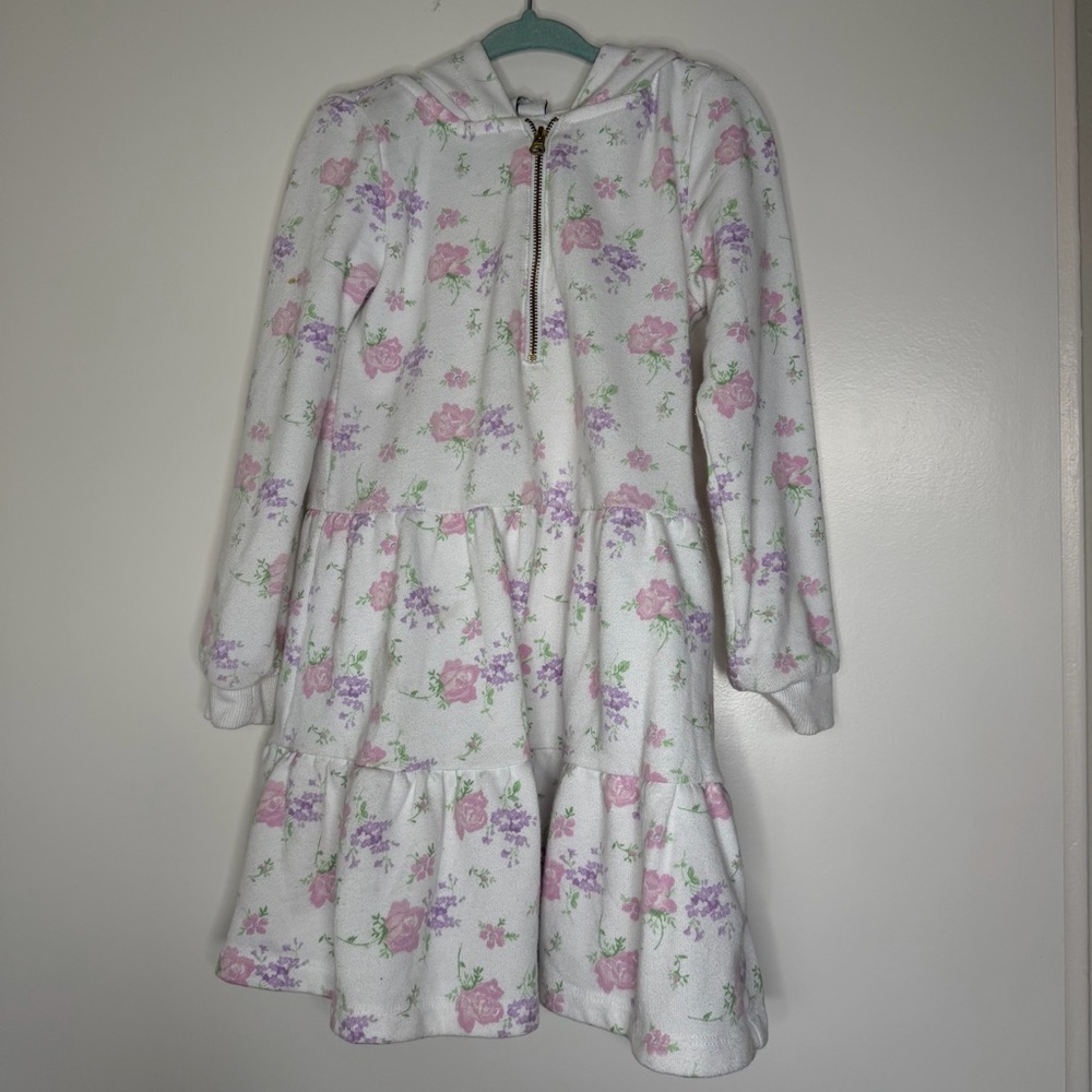 Janie and Jack Pastel Floral Hooded dress with zip size 5T